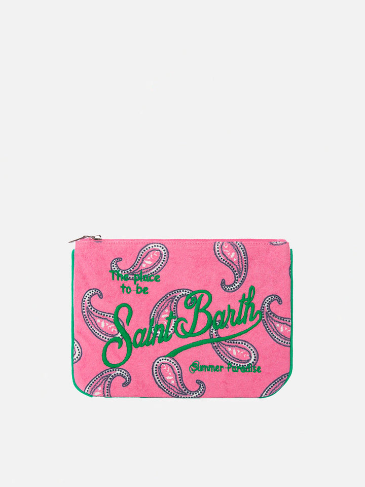 Parisienne-Pochette aus Frottee mit Paisley-Muster und Saint-Barth-Stickerei