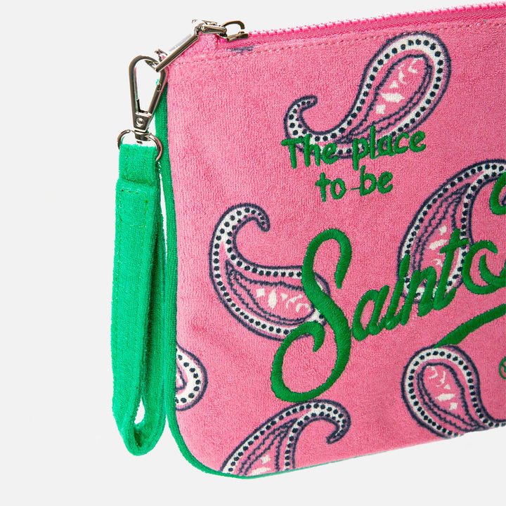 Parisienne-Pochette aus Frottee mit Paisley-Muster und Saint-Barth-Stickerei