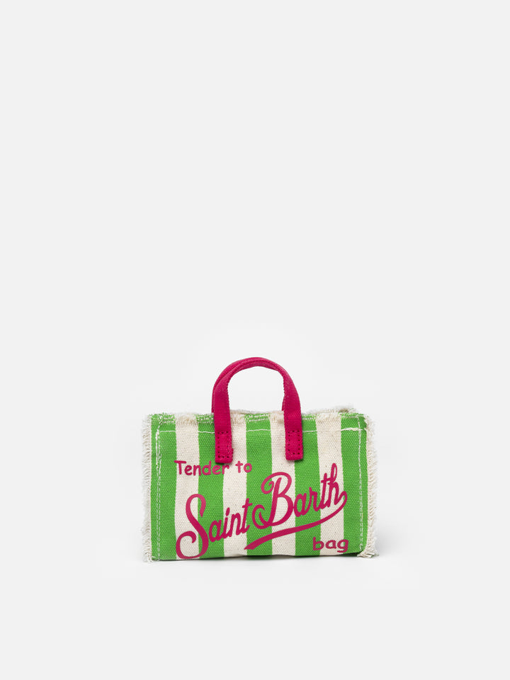 Green striped cotton canvas Phone Bag