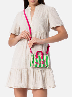 Green striped cotton canvas Phone Bag