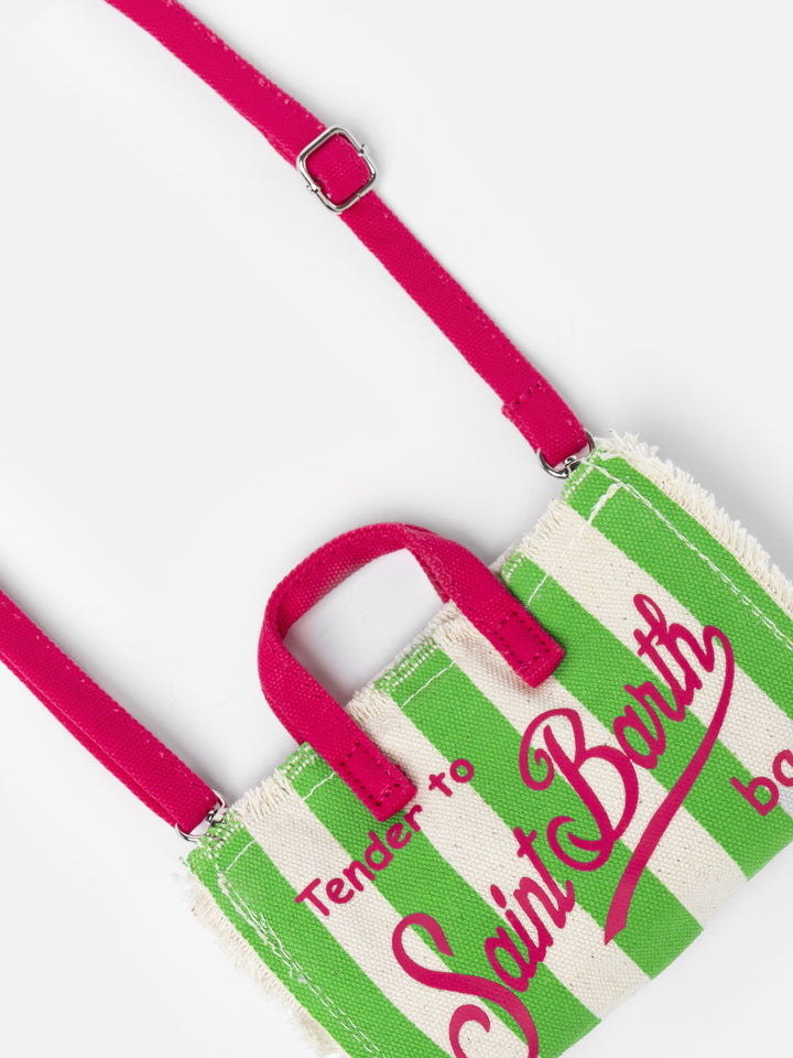 Green striped cotton canvas Phone Bag