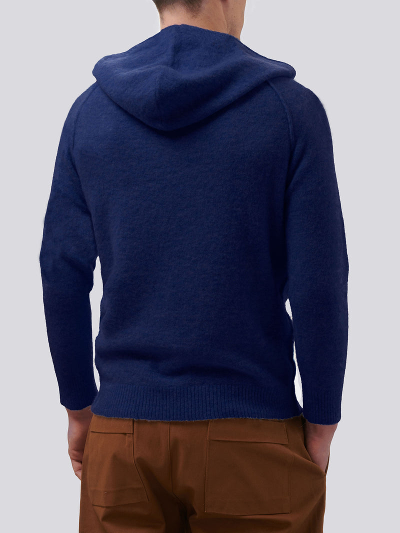 Man navy blue stretch alpaca hooded sweater Piccadilly