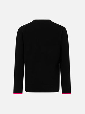 Girl crewneck black sweater with Barbie jacquard | BARBIE SPECIAL EDITION