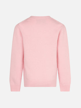 Girl crewneck pink sweater with Pink Panther Ancora Tu? Print | THE PINK PANTHER SPECIAL EDITION