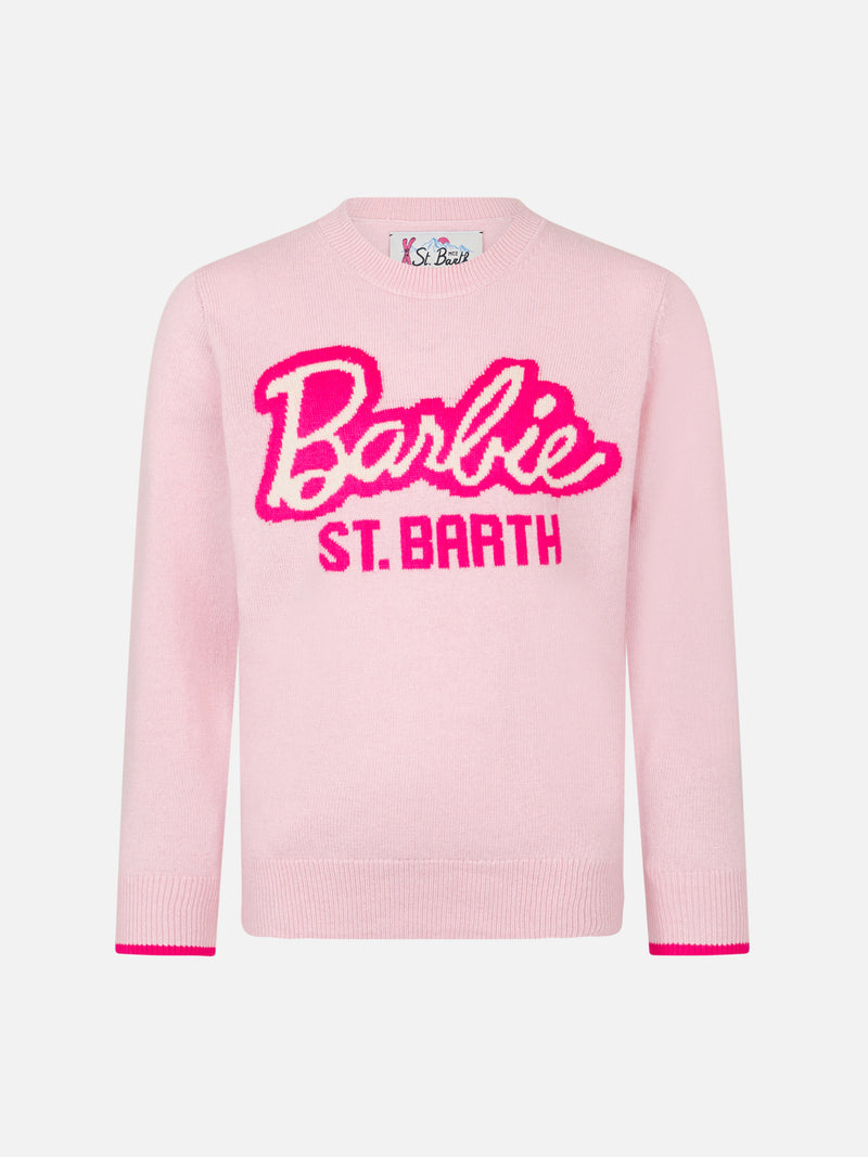 Rosa Rundhalspullover für Mädchen mit Barbie-Logo-Jacquard | BARBIE SONDEREDITION