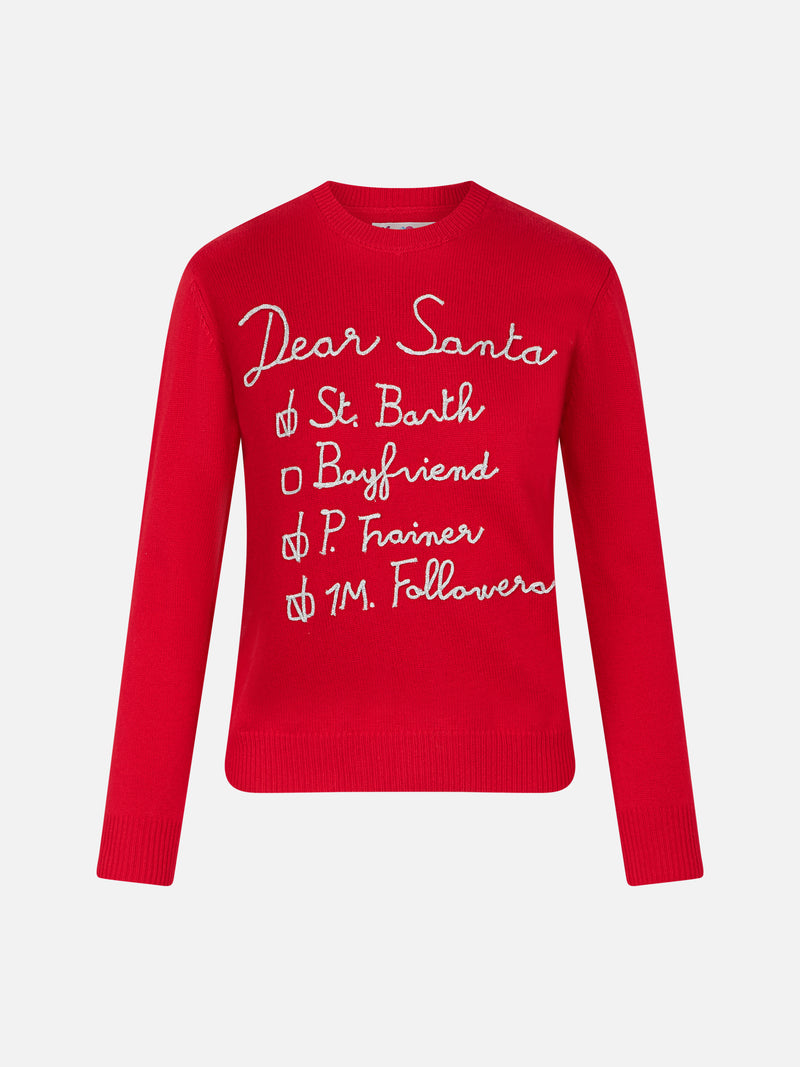 Maglia da donna garzata con ricamo lista Dear Santa