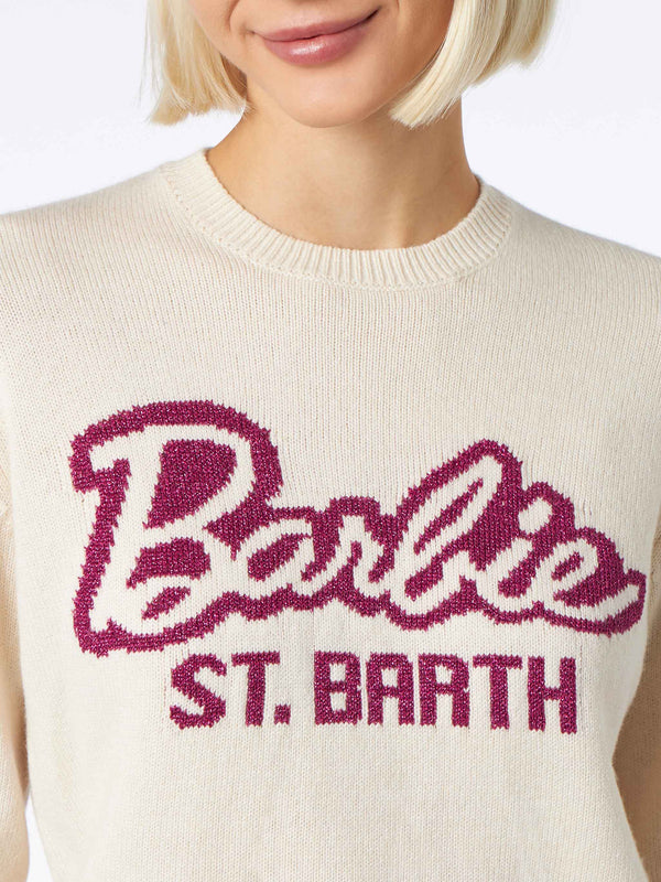 Maglia da donna girocollo bianca con stampa Barbie | EDIZIONE SPECIALE BARBIE