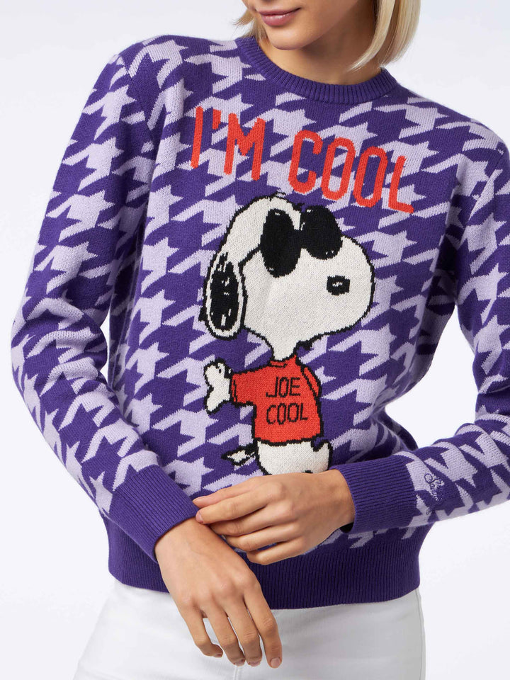 Woman crewneck pied de poule sweater with Snoopy jacquard | SNOOPY PEANUTS™ SPECIAL EDITION - MC2 Saint Barth