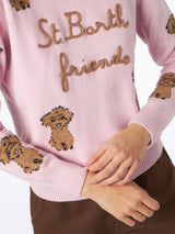 Woman crewneck sweater with St. Barth Friend embroidery