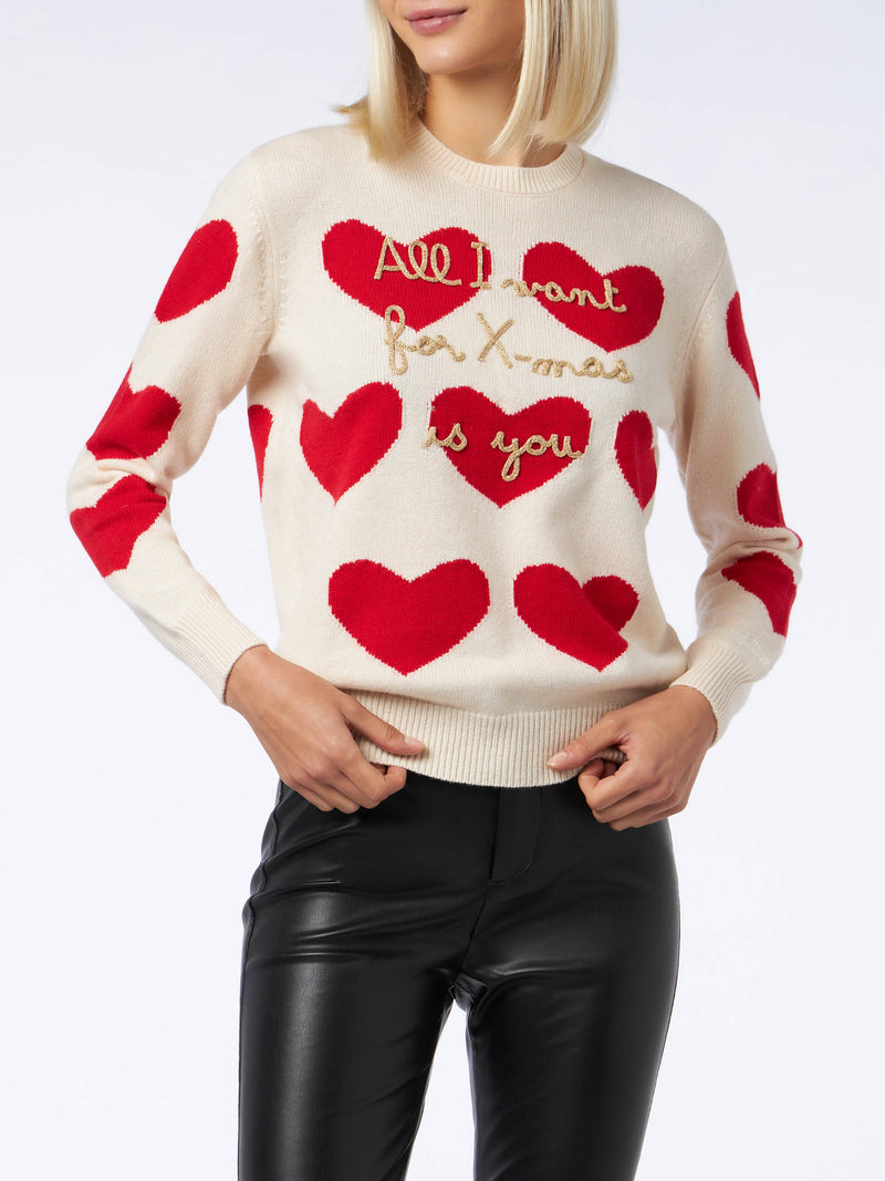 Maglia da donna girocollo con ricamo All I Want for Xmas is You