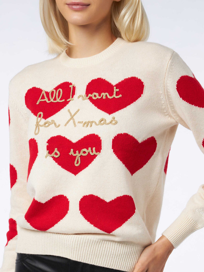 Maglia da donna girocollo con ricamo All I Want for Xmas is You