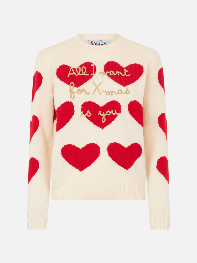 Maglia da donna girocollo con ricamo All I Want for Xmas is You