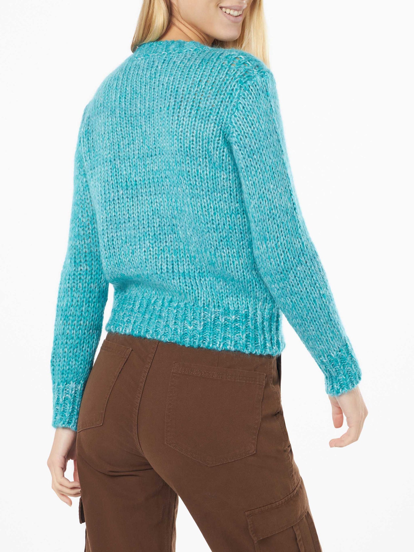 Weicher, kurz geschnittener Damenpullover mit Rundhalsausschnitt und „Sundays are for Coccole“-Stickerei
