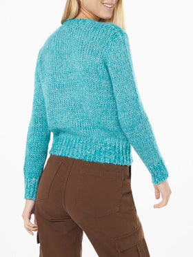 Weicher, kurz geschnittener Damenpullover mit Rundhalsausschnitt und „Sundays are for Coccole“-Stickerei