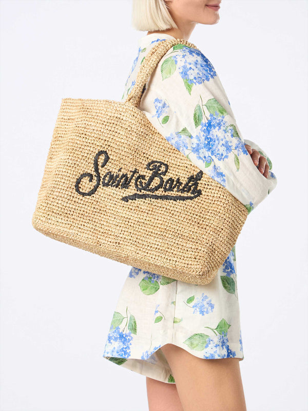 Beige Raffia Beach bag with cotton pouch