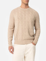 Man beige cable-knit cashmere blend sweater Regent