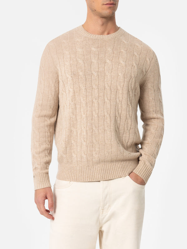 Man beige cable-knit cashmere blend sweater Regent