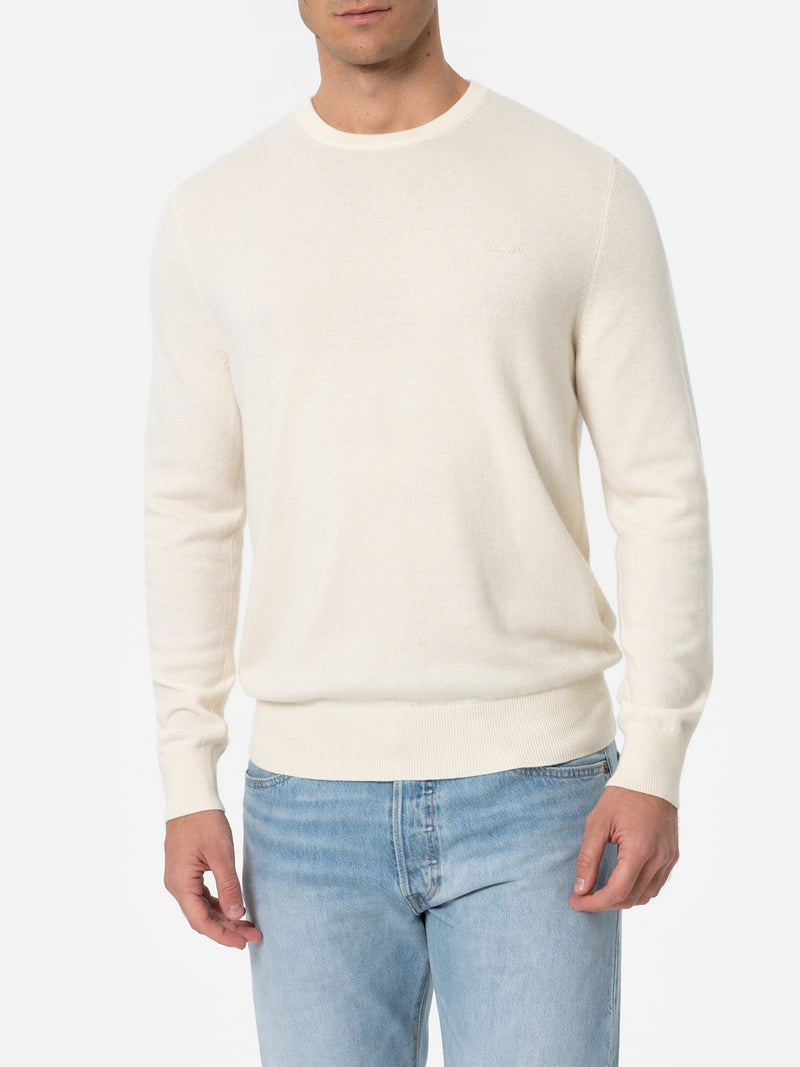 Maglione girocollo in misto cashmere bianco da uomo Regent