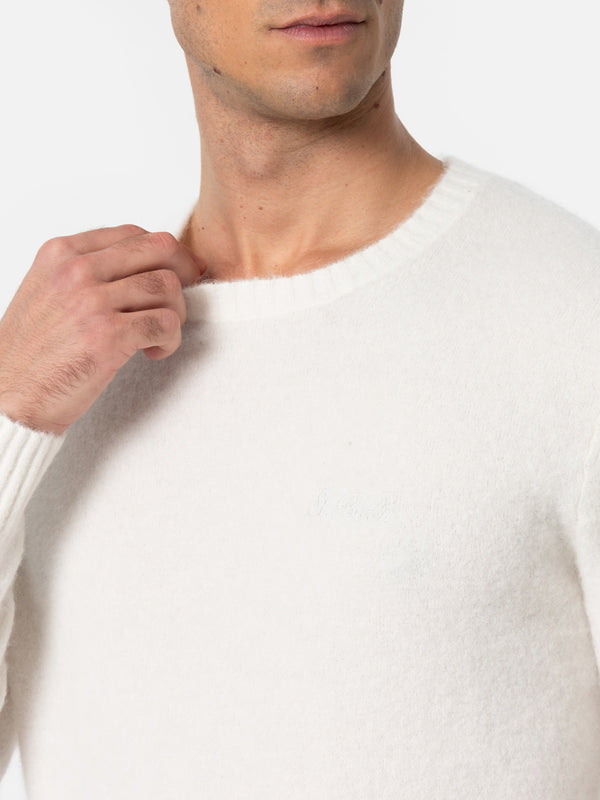 Man white crewneck stretch sweater Regent