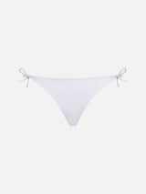 Woman white ribbed cheeky swim briefs