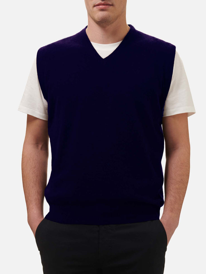Man navy blue cashmere blend V neck vest Russel - MC2 Saint Barth