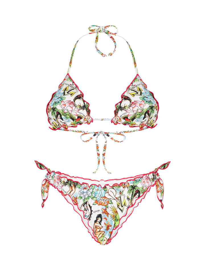 Damen-Triangel-Bikini mit Tattoo-Print