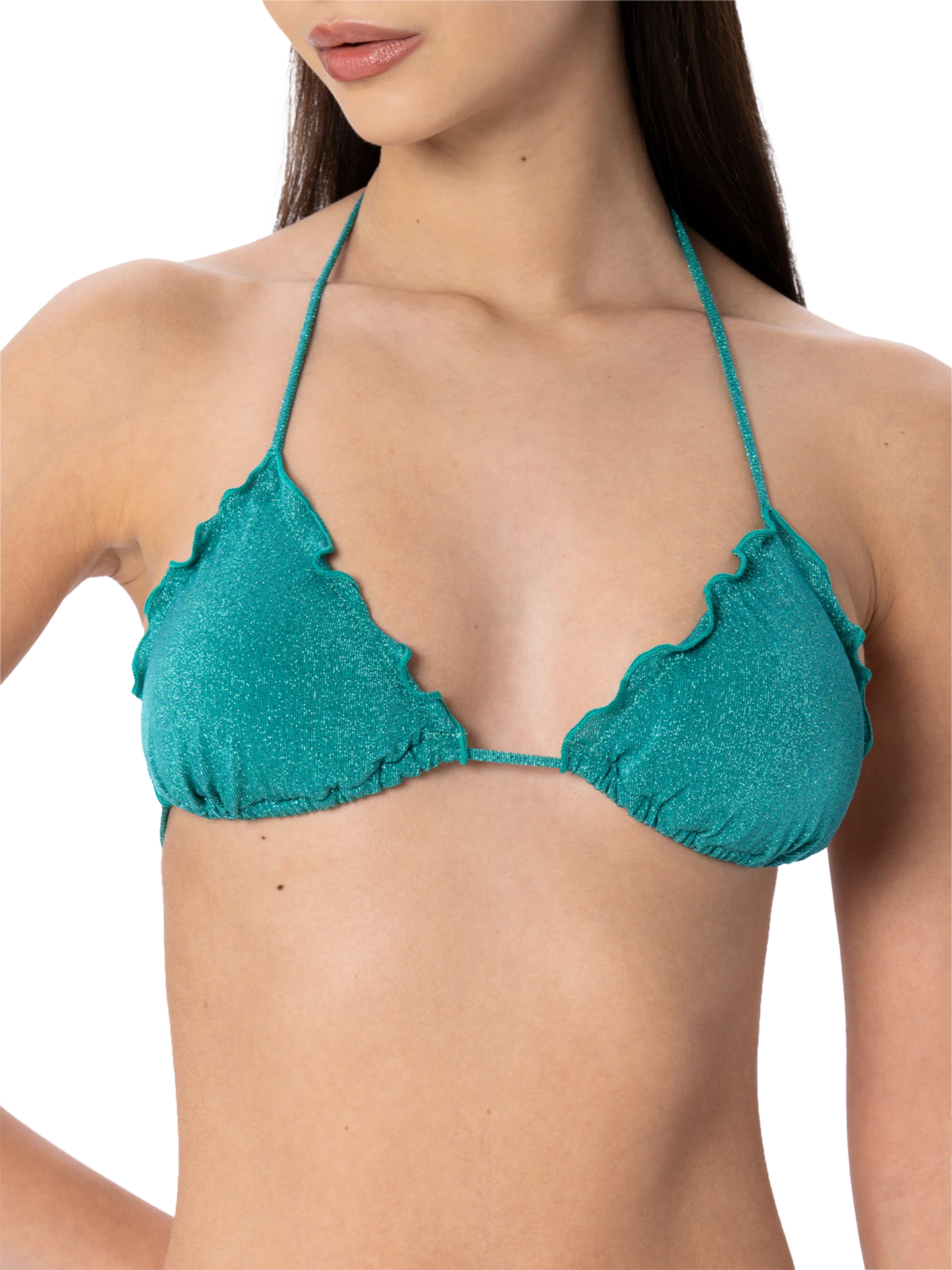 Woman teal lurex classic triangle beach top Sagittarius