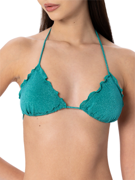 Woman teal lurex classic triangle beach top Sagittarius