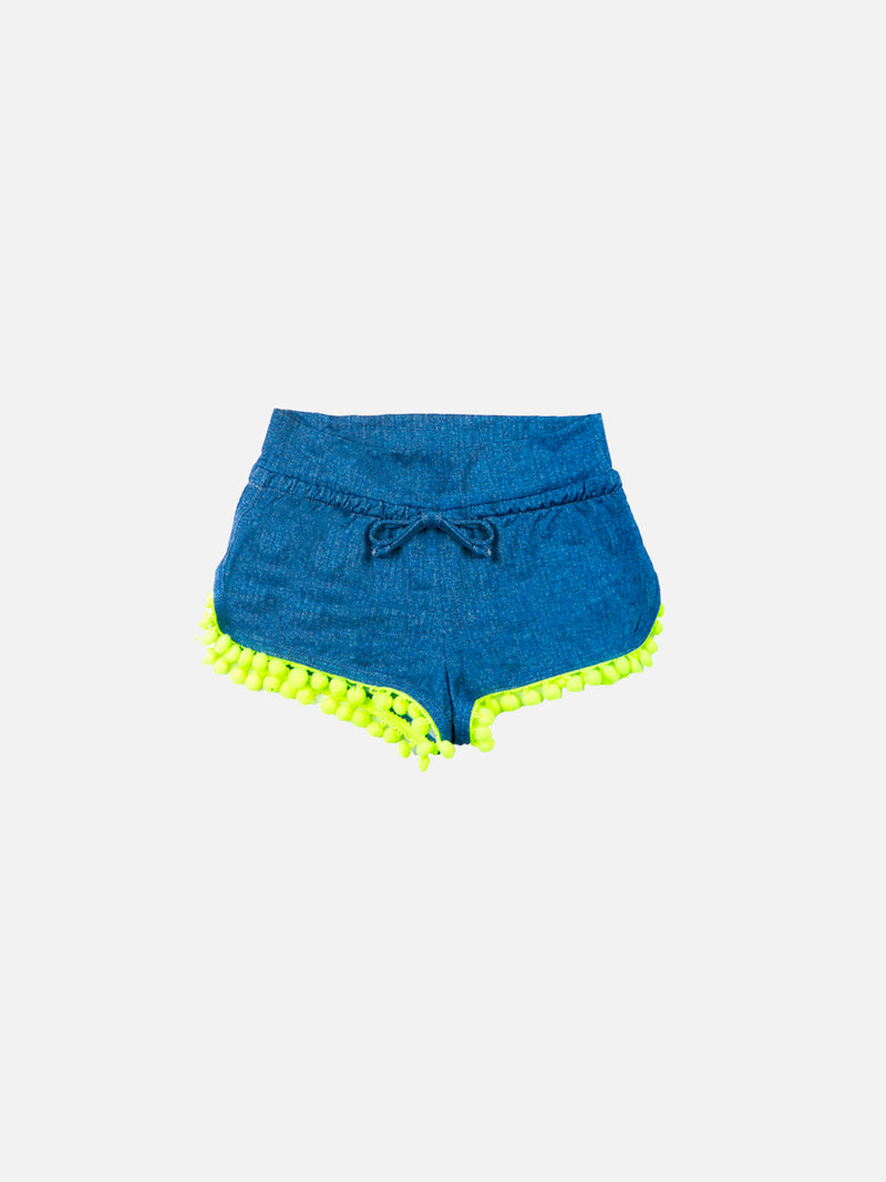 Pantaloncini da spiaggia da bambina in denim blu