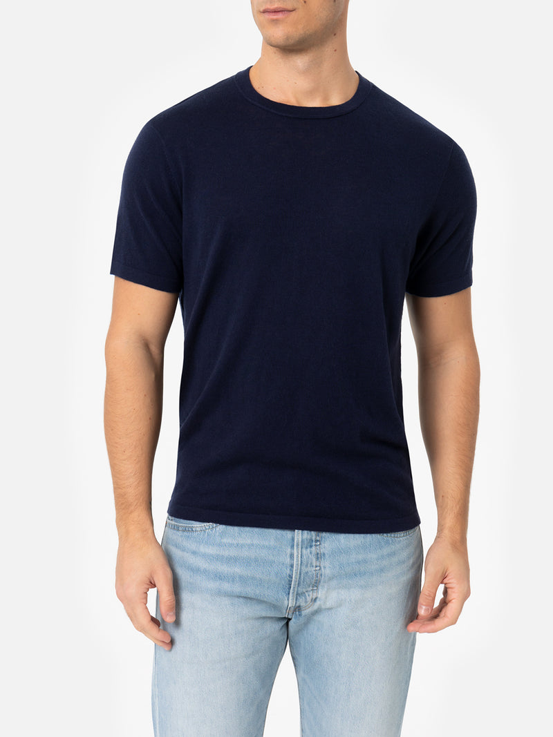 T-shirt da uomo in misto cashmere blu navy Scott