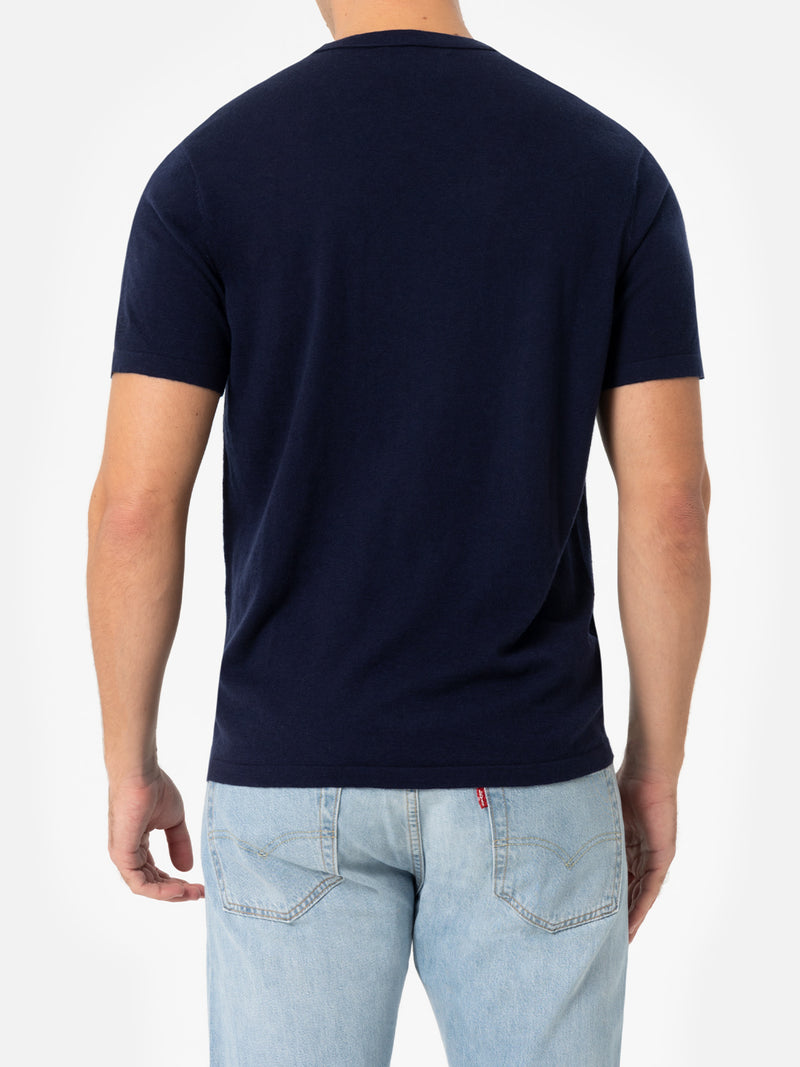 T-shirt da uomo in misto cashmere blu navy Scott