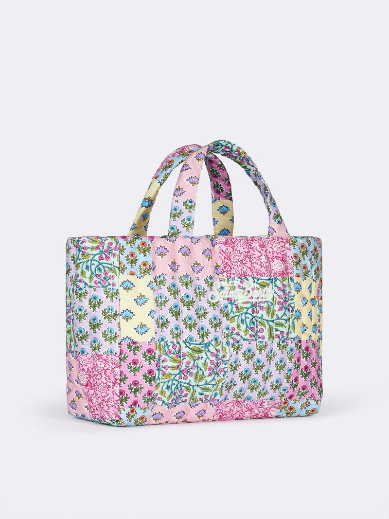 Mehrfarbige, gesteppte Soft Tote Mid-Tasche mit Blumenmuster