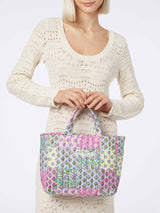 Borsa Soft Tote Mid trapuntata a fiori multicolore