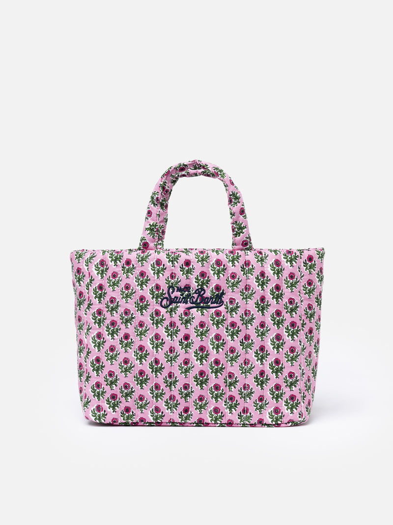 Borsa Soft Tote Mid trapuntata a fiori rosa