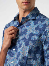 Man muslin cotton Sikelia shirt with paisley star print