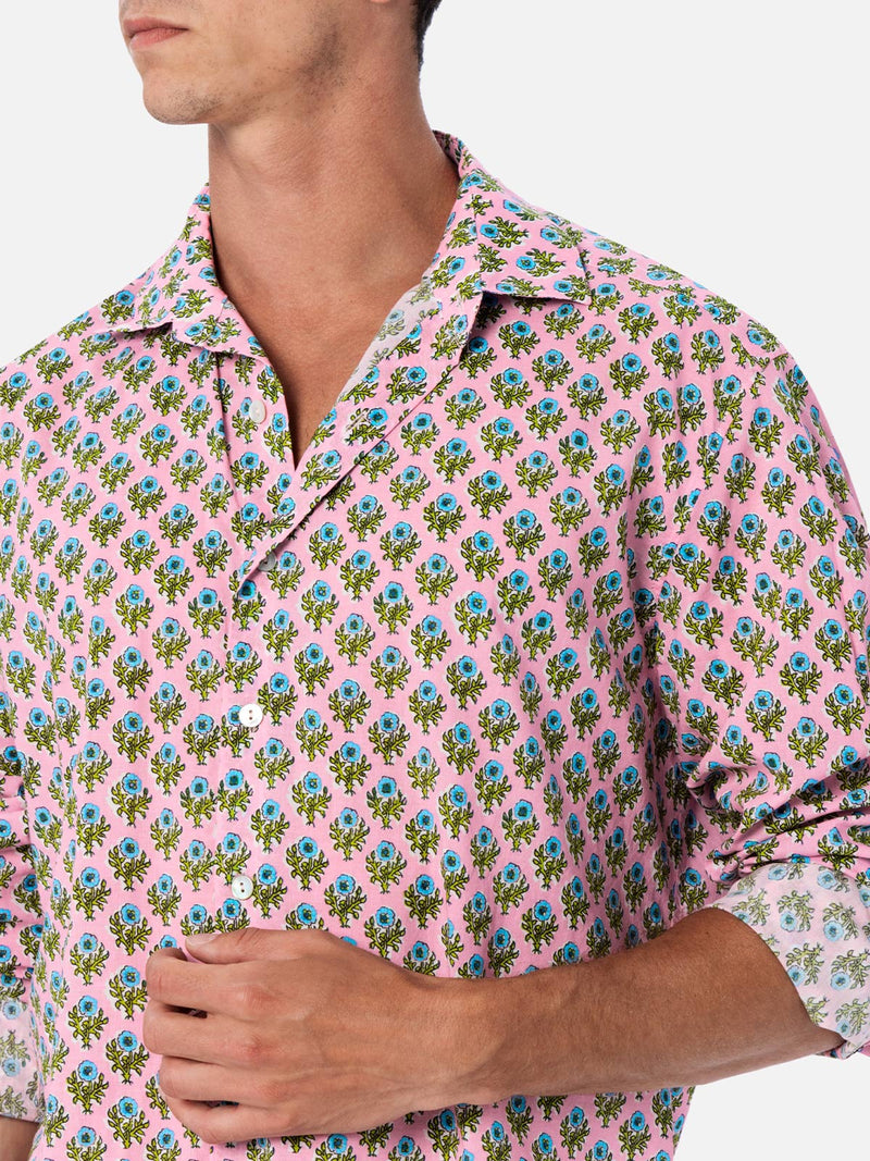 Camicia da uomo Sikelia in mussola di cotone con stampa radicale di fiori