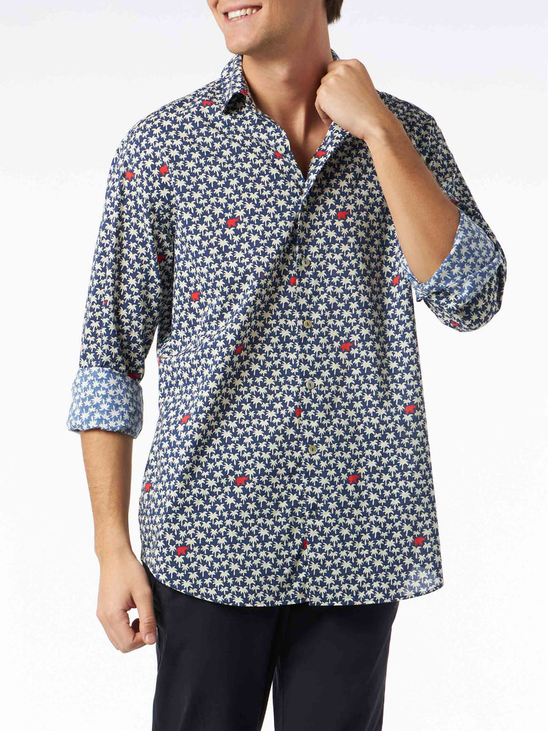 Man muslin cotton Sikelia shirt with palm print