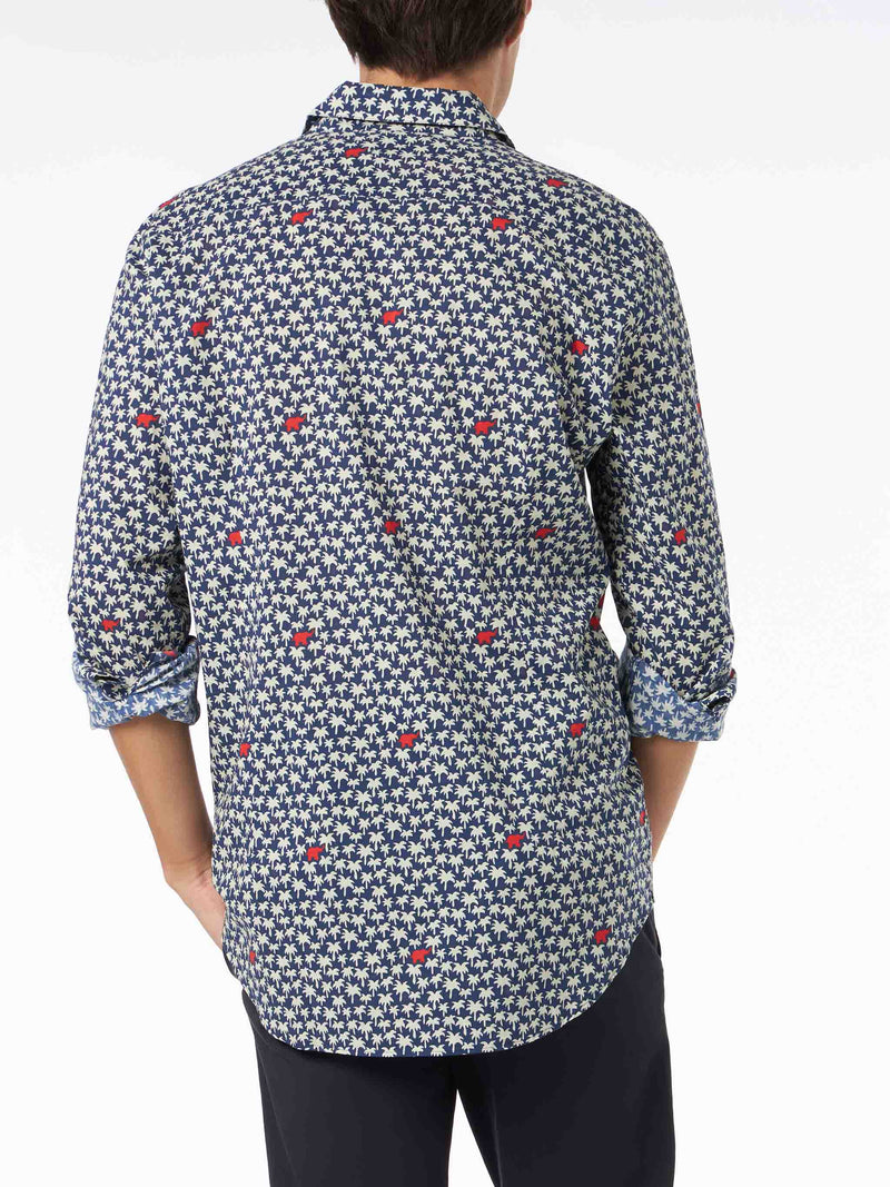 Man muslin cotton Sikelia shirt with palm print