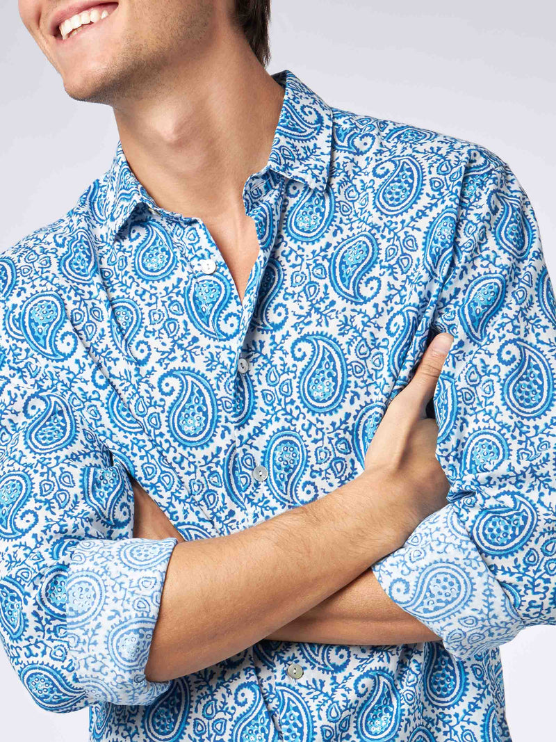 Man muslin cotton Sikelia shirt with paisley print