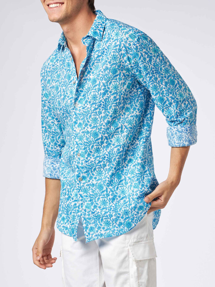 Man muslin cotton Sikelia shirt with flower print