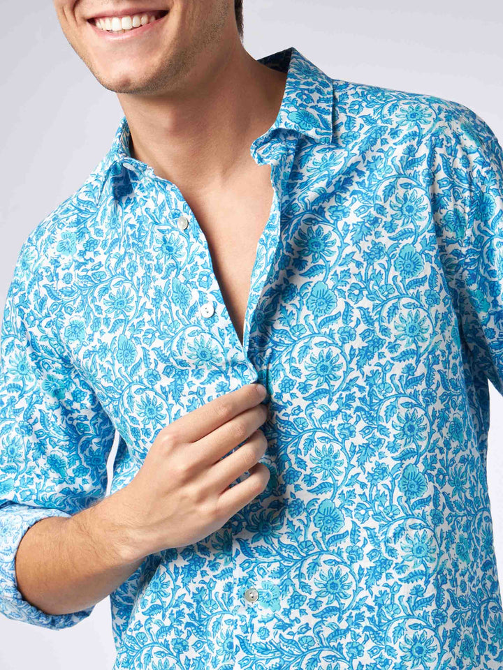 Man muslin cotton Sikelia shirt with flower print