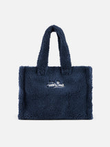 Borsa morbida in teddy blu con fiocchi di neve