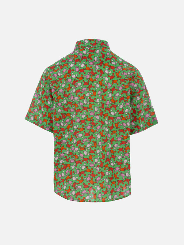 Jungen-Musselin-Baumwollhemd Sharouk mit Krabben-Print