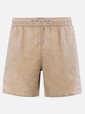 Mid-length beige linen swim-shorts Gustavia