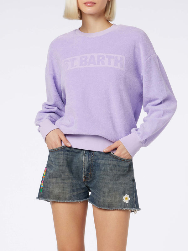 Fliederfarbenes Stardust-Sweatshirt für Damen aus Frottee-Baumwolle