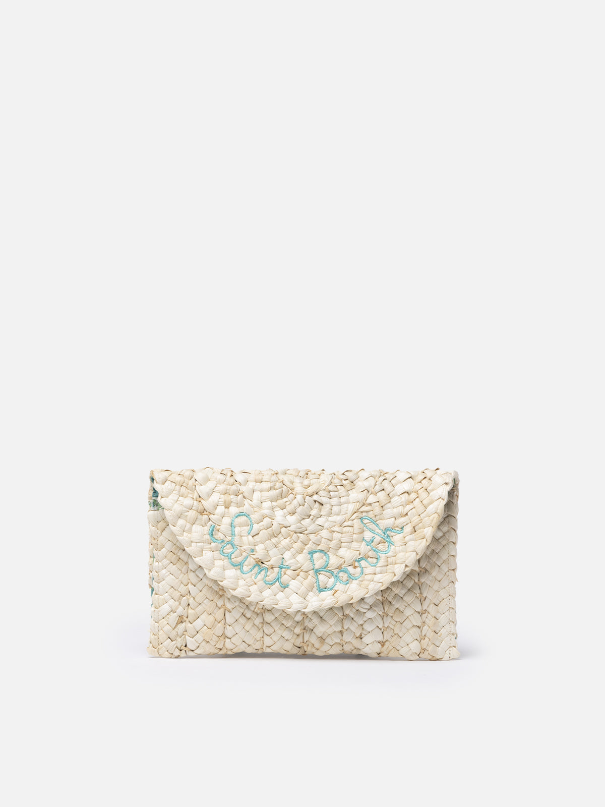 Umschlagclutch aus Stroh mit Saint-Barth-Stickerei