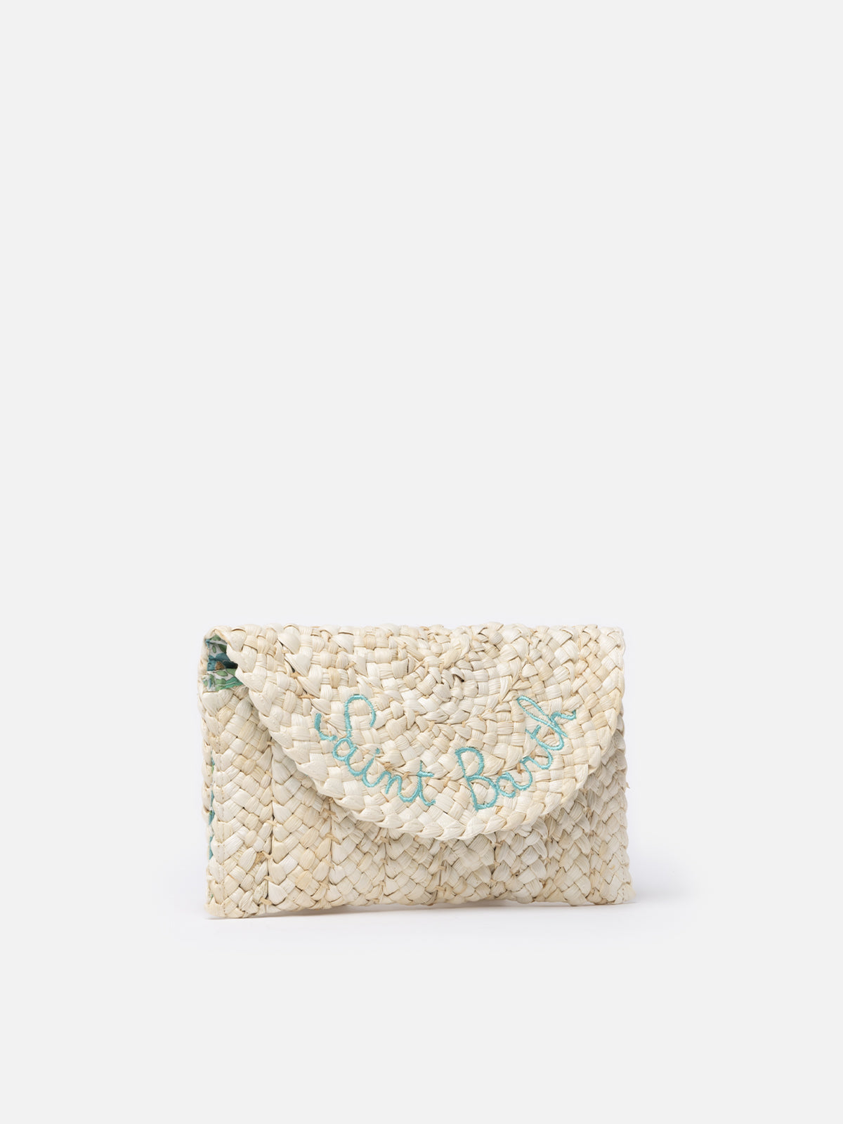 Umschlagclutch aus Stroh mit Saint-Barth-Stickerei