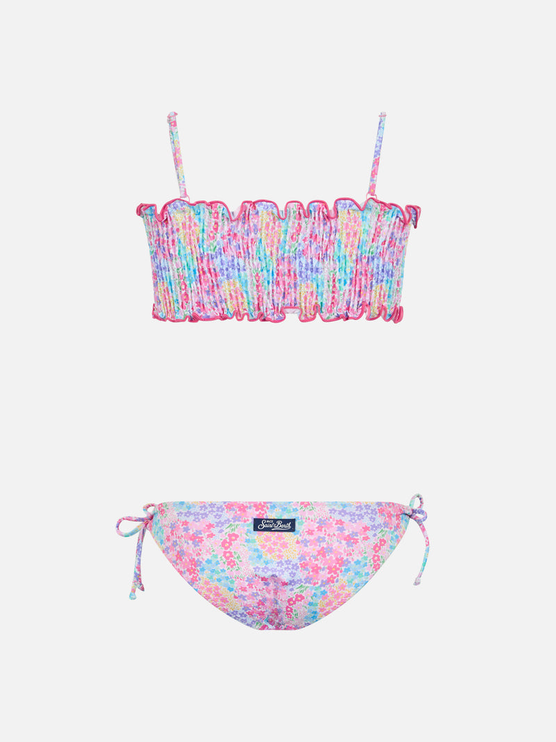 Bikini da bambina Tilly con ricamo punto smock e stampa fiori