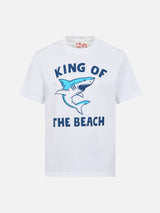 Boy cotton t-shirt with King of the Beach shark print