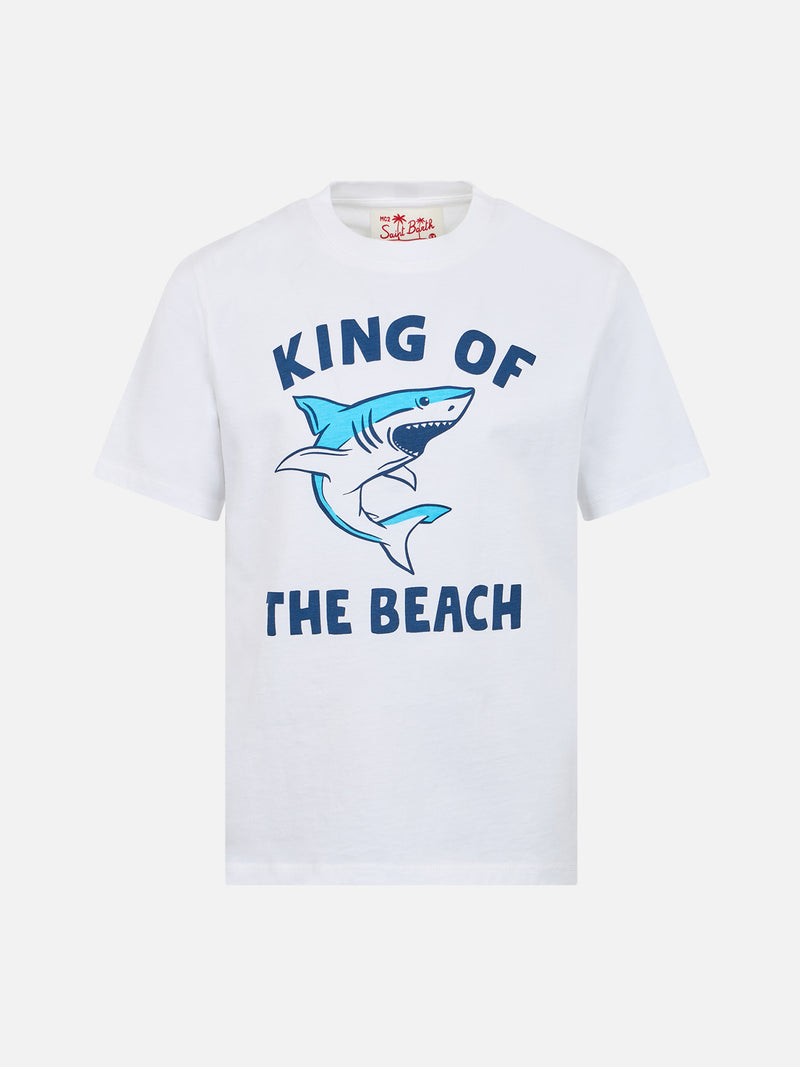 Baumwoll-T-Shirt für Jungen mit „King of the Beach“-Haifisch-Aufdruck